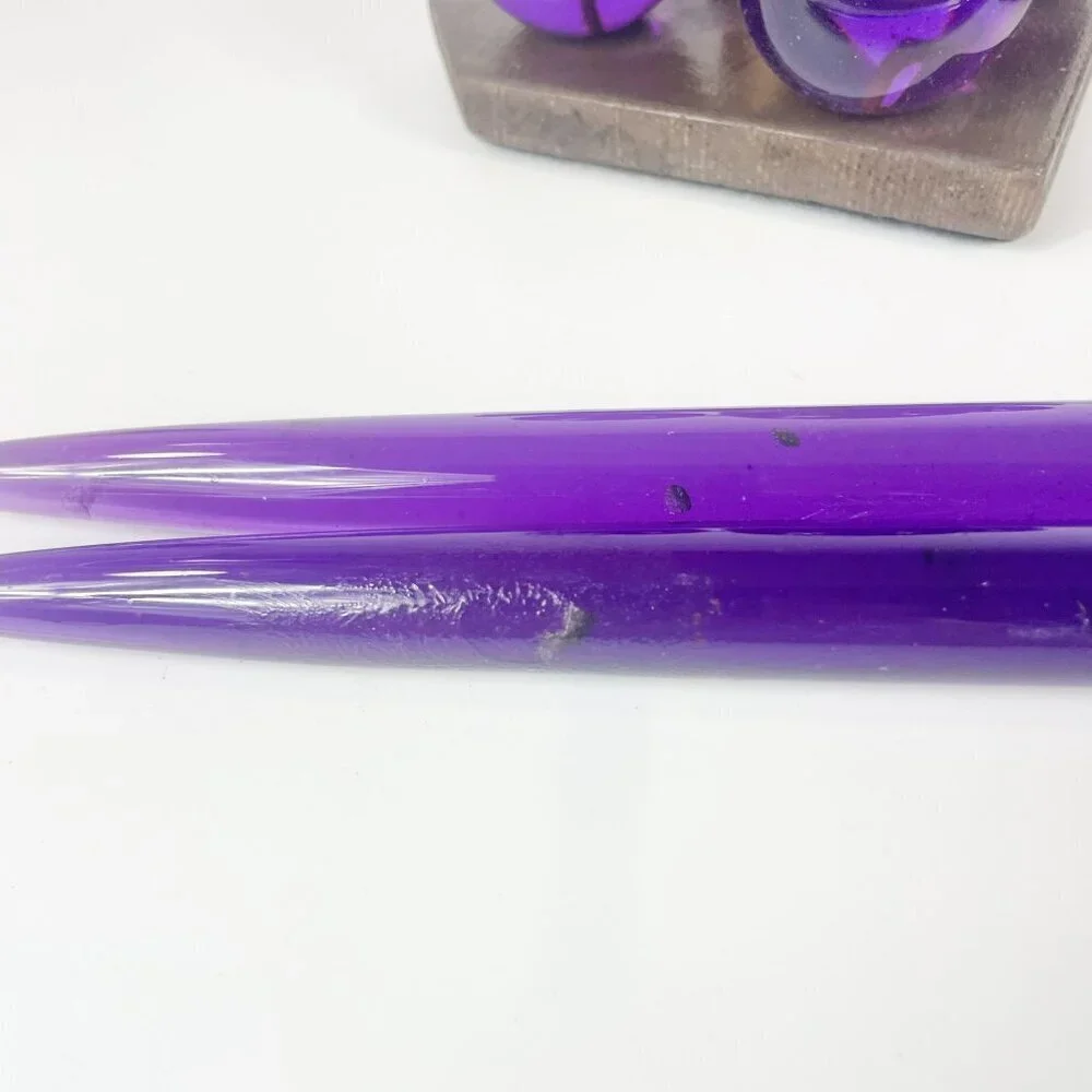 Purple Lucite Large Grapes On Burl Wood Candleholders Candles Console Set